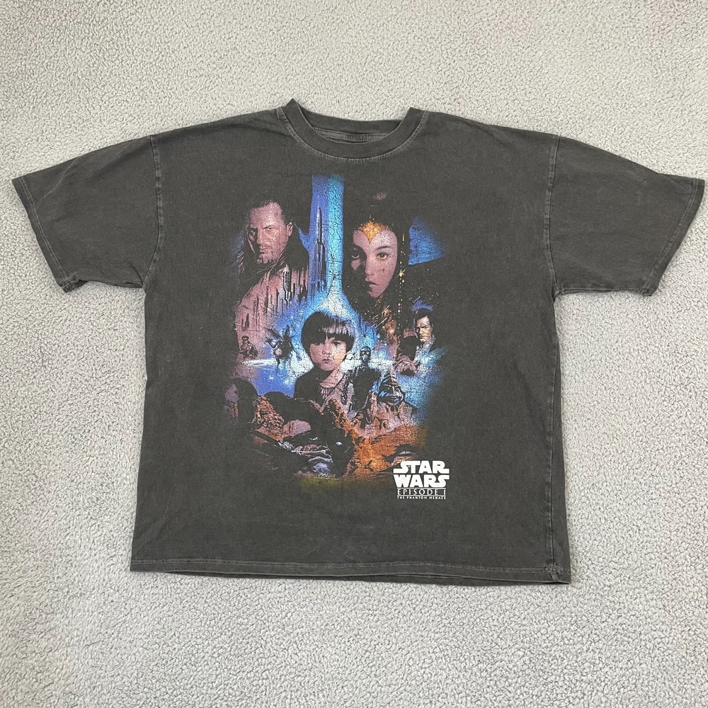 Star Wars Episode I Phantom Menace Oversized Shirt Men L Gray Graphic Tee